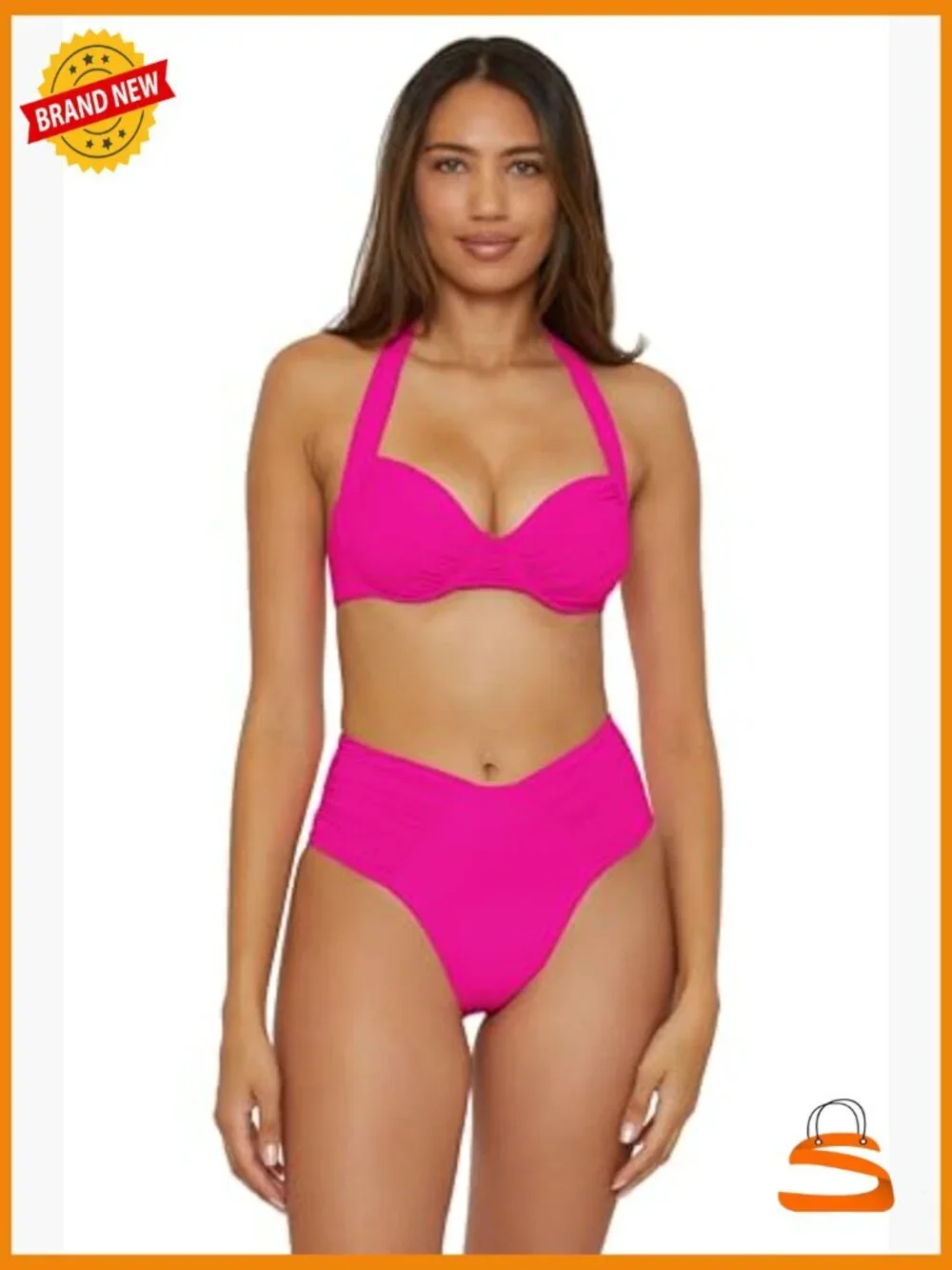 Adjustable Shirred Underwire Bikini Top Medium Nylon Spandex Swimwear